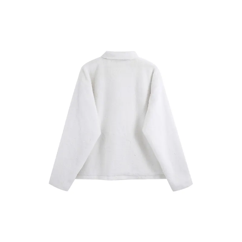 OAKAO Solid Color Lapel Loose Fit Moderate Puffer Jacket Unisex White-1