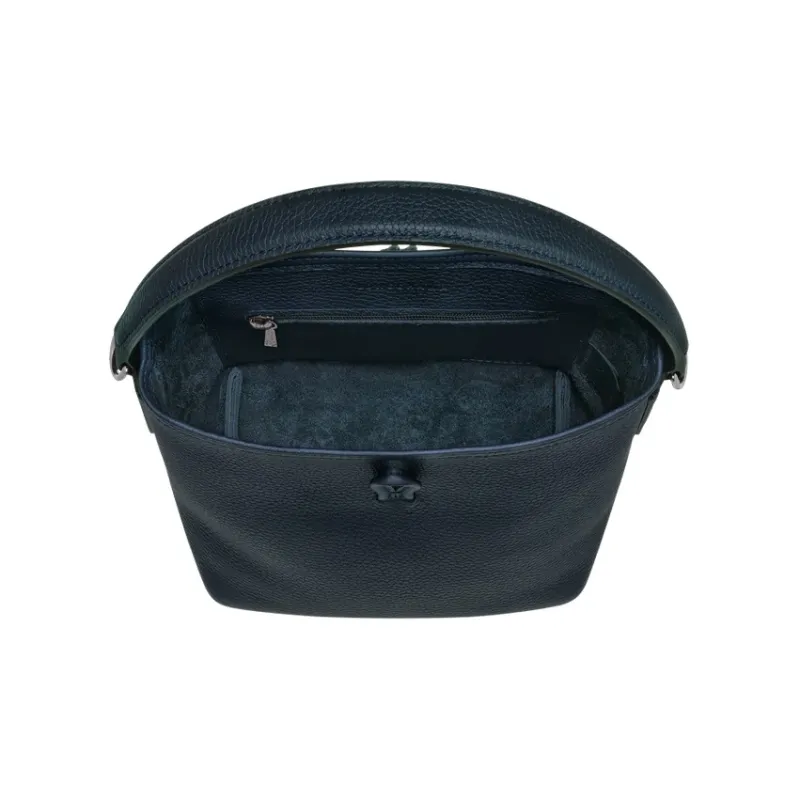 LONGCHAMP Cow Leather Bucket Bag Crossbody Handbag Shoulder Bag Small Size Women's Navy-2