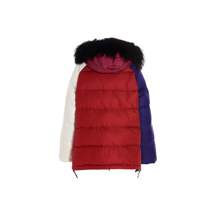 MARNI FW21 Colorblock Hooded Loose Fit Mid Length Down Jacket Women's Multicolor-1