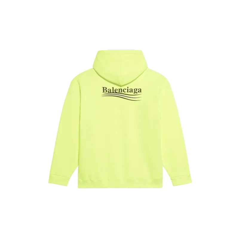 Balenciaga Women'ss Political Campaign Medium Fit Hooded Sweatshirt Fluo Yellow Black-1