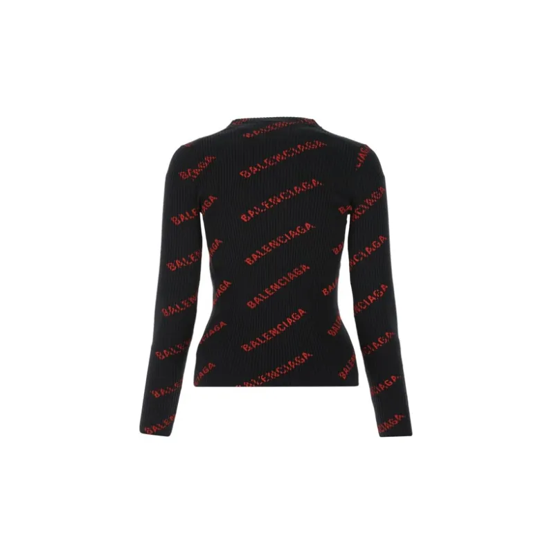 Balenciaga Logo Intarsia Crewneck Sweater 'Black/Red'-1