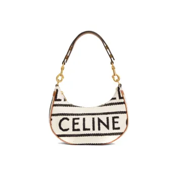 CELINE AVA Fabric Cow Leather Patchwork Dumpling Bag Shoulder Bag Handbag Shoulder Bag Women's White Black