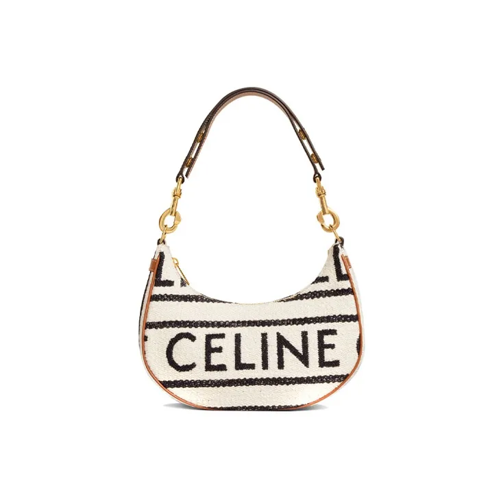 CELINE AVA Fabric Cow Leather Patchwork Dumpling Bag Shoulder Bag Handbag Shoulder Bag Women's White Black-0
