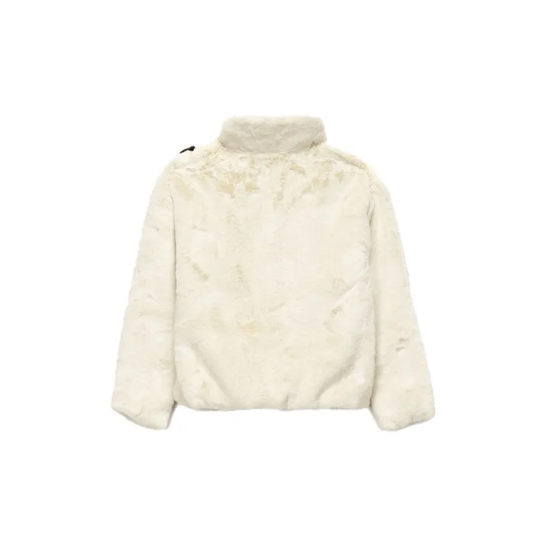 Nike Sportswear Women's Oversized Swoosh Logo Faux Fur Jacket Fossil/Black-1