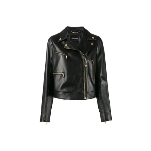 VERSACE Leather Jackets Women's Black