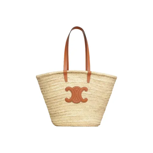 CELINE CLASSIC PANIER MEDIUM RAFFIA BAG In Palm Leaves And Calfskin