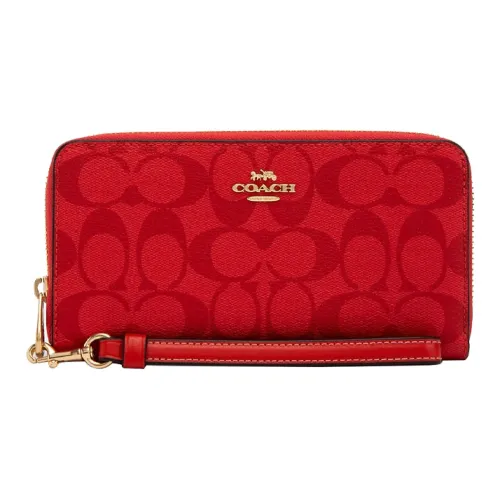 COACH Zip Around Canvas With Leather Wallet Women's Red