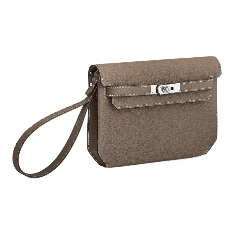 HERMES Kelly Depeches Togo Calfskin Clutch Men's 18 Etoupe Elephant Gray-1