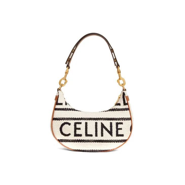 CELINE AVA Fabric Cow Leather Patchwork Dumpling Bag Shoulder Bag Handbag Shoulder Bag Women's White Black-3
