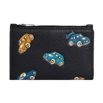 COACH Bifold Leather Coin Purse Card Holder, Wallet Unisex Black