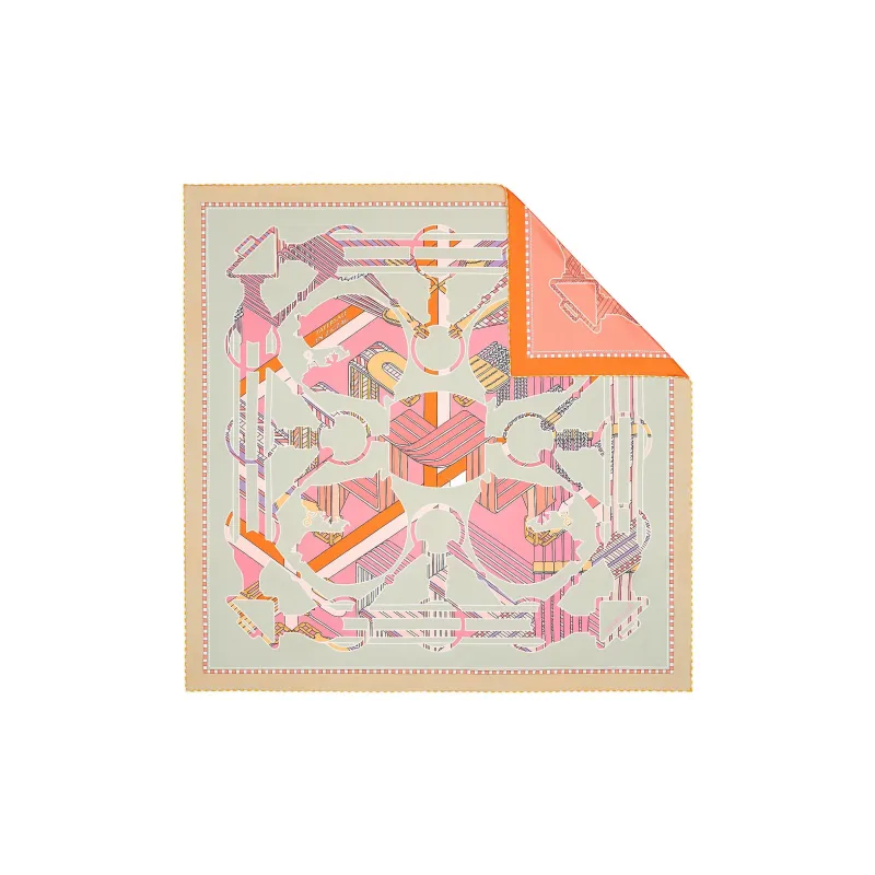 HERMES Silk Scarves Women's Apricot Green/Parma Purple/Orange-1