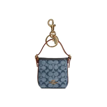 COACH Duffle Canvas With Leather Chambray Bucket Bag Shape Hanging Price Bag Accessory Women's Denim Blue