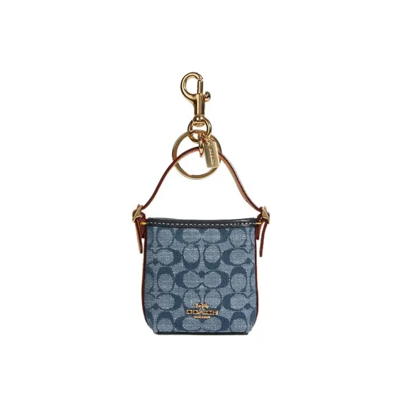 COACH Canvas With Leather Chambray Bucket Bag Shape, Hanging Price Bag Accessory Women's Denim Blue-0