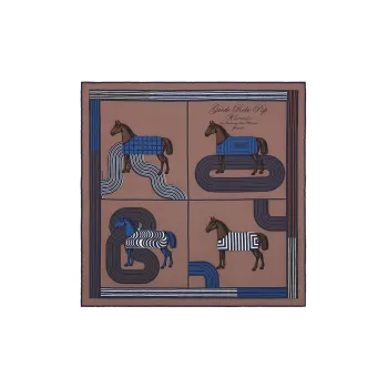 HERMES Silk Scarves Women's Ice Brown/Marine Blue/White
