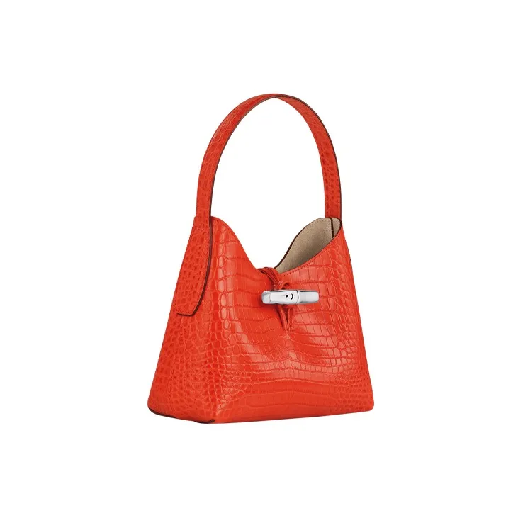 LONGCHAMP Roseau Crocodile Pattern Cow Leather Big Bag Shoulder Bag Women's Orange-1