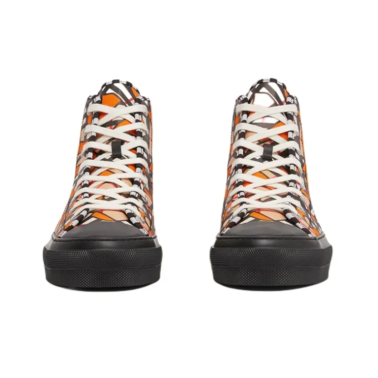 Burberry High Top Stylish Skateboarding Shoes Men's Bright Orange-2