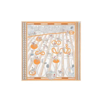 HERMES Silk Scarves Women's Orange/White/Blue