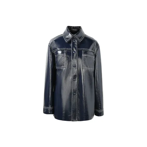 CHICYOU Leather Jacket Women's Dark Blue