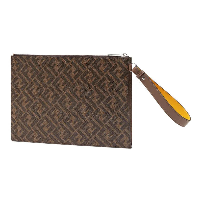 FENDI Cow Leather Clutch Large Size Men's Brown-1
