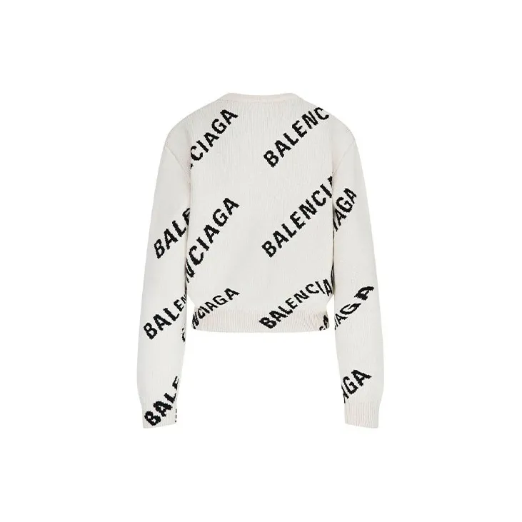 Balenciaga Allover Logo Crewneck 'Chalky White/Black'-1