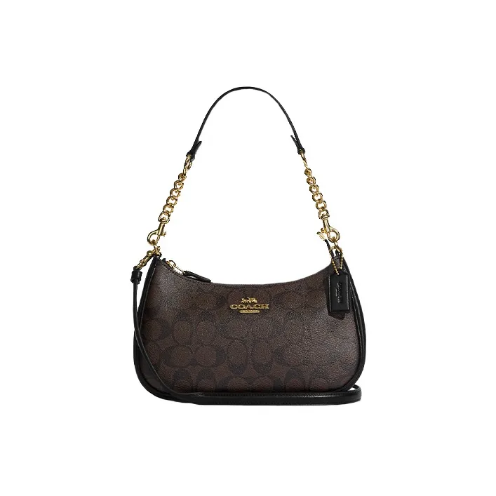 COACH Teri 25 Classic Presbyopia Zipper Closure Underarm Bag Handheld Shoulder Messenger Bag Medium Women's Brown Black-0