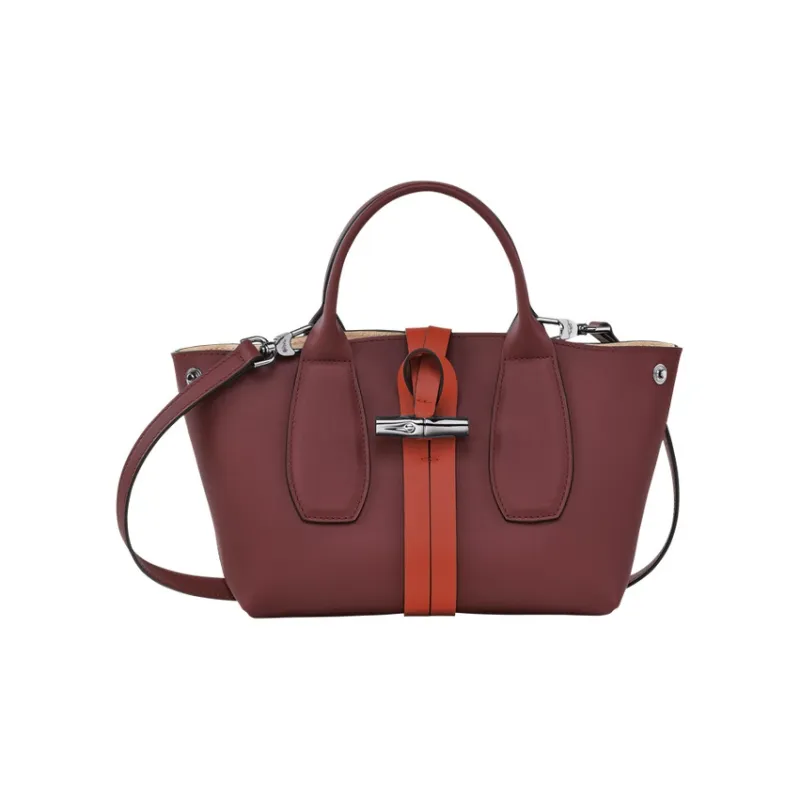 LONGCHAMP Roseau Crocodile-Embossed Calfskin Big Bag Handbag Small Size Women's Red Brown & Orange-2