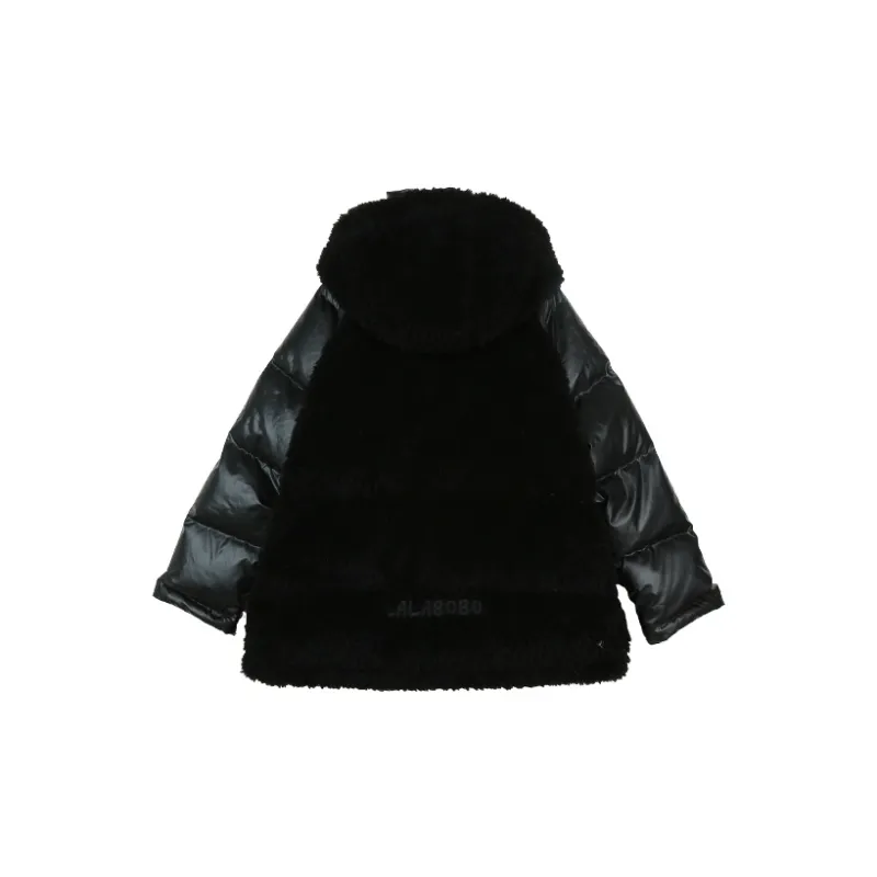 LALABOBO Animal Pattern Solid Color Hooded Loose Fit Long Down Jacket Women's-1