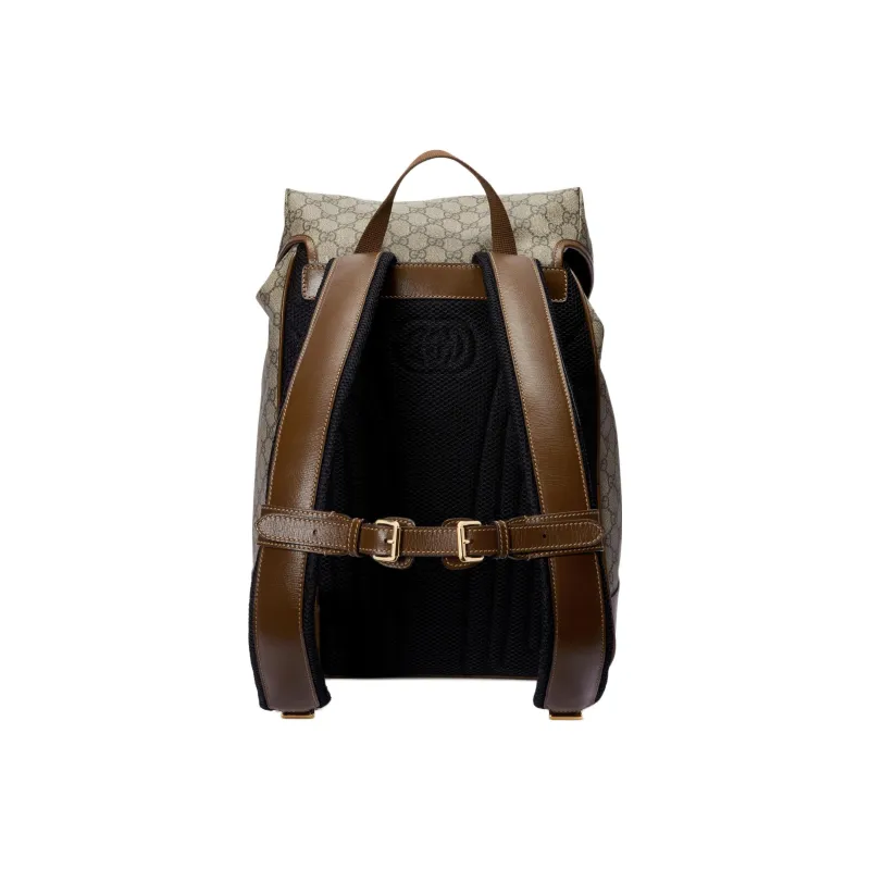 GUCCI Canvas With Leather Backpack Regular Men's Brown/Ebony-2