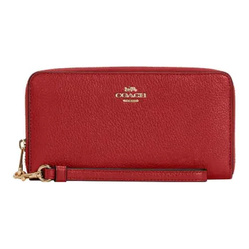 COACH Zip Around Leather Clutch Wrist Bag Wallet Women's Red