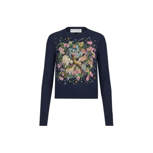 DIOR Quarterly New Products Cashmere Sweaters Women's Navy Blue