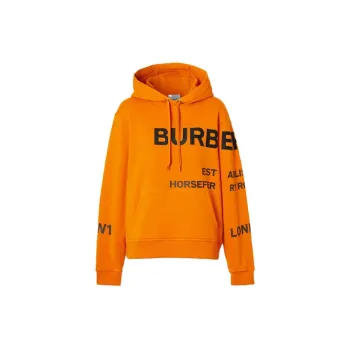Burberry Horseferry Print Oversized Cotton Drawstring Hoodie Dark Orange