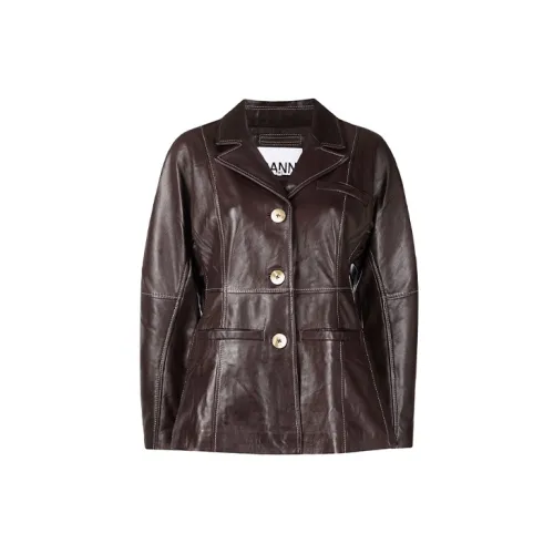 GANNI Leather Jackets Women's Brown