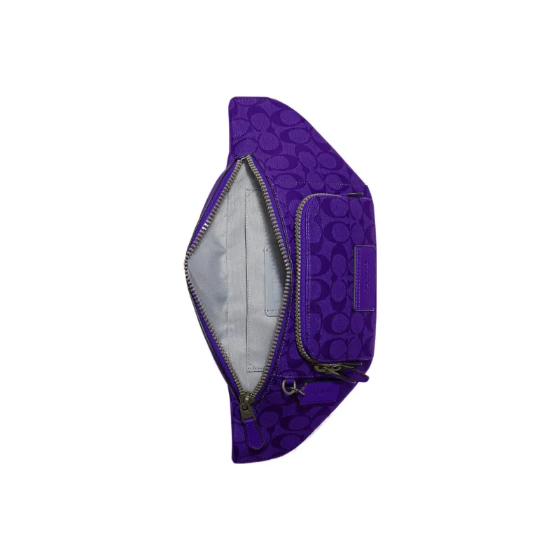 COACH Track Coated Canvas With Calfskin Sling Bag Fanny Pack Large Size Women's Purple-3