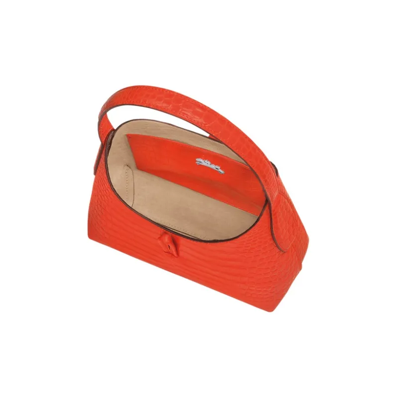 LONGCHAMP Roseau Crocodile Pattern Cow Leather Big Bag Shoulder Bag Women's Orange-2