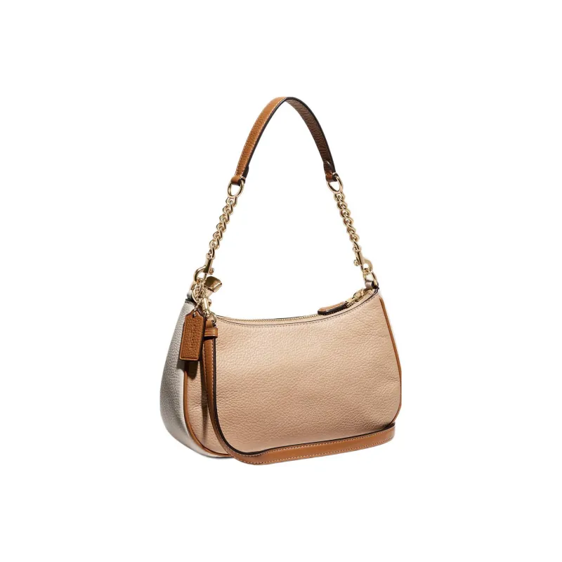 COACH Teri Leather Shoulder Bag, Handbag, Crossbody Bag, Shoulder Bag Women's Gold/Taupe Multicolor-1