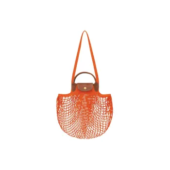 LONGCHAMP Le Pliage Filet Cow Leather Crossbody Bag Handbag Large Size Women's Orange