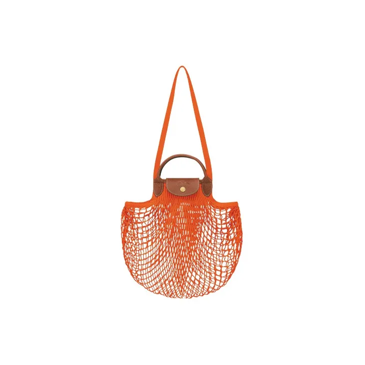 LONGCHAMP Le Pliage Filet Cow Leather Crossbody Bag Handbag Large Size Women's Orange-0