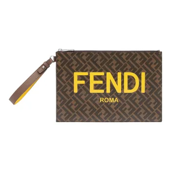 FENDI Cow Leather Clutch Large Size Men's Brown