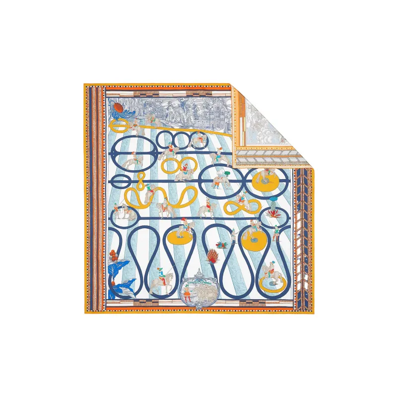 HERMES Silk Scarves Women's Orange/White/Blue-1