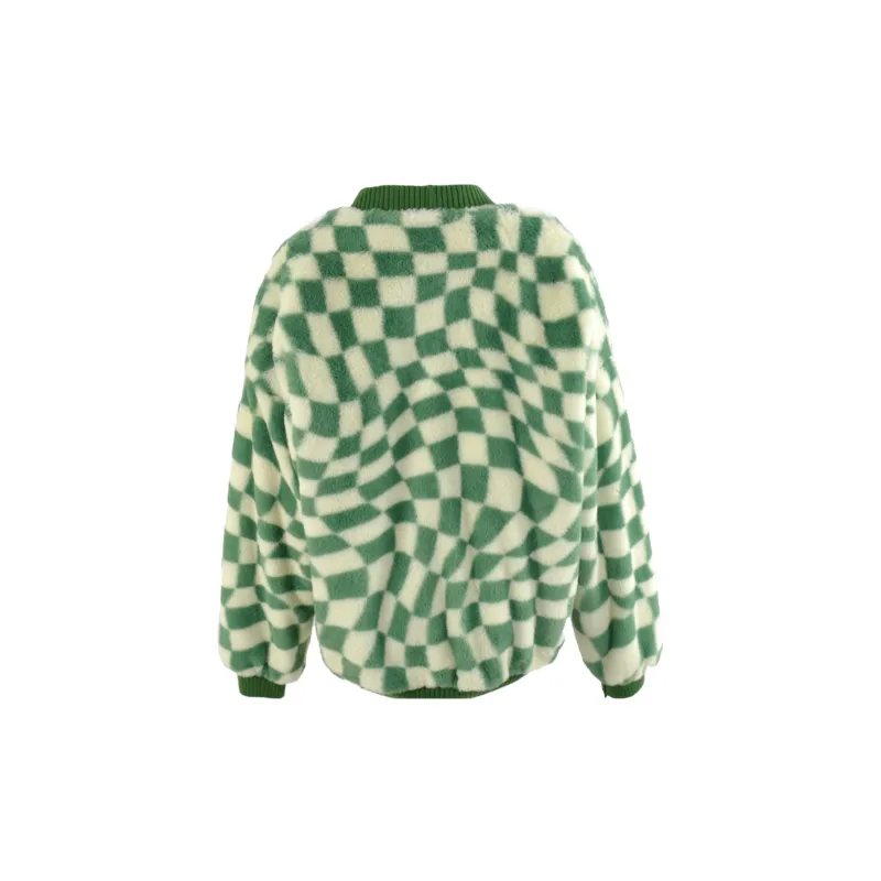 CLOUD SEASON Plaid Collarless Loose Fit Thickened Puffer Jacket Women's Green-1