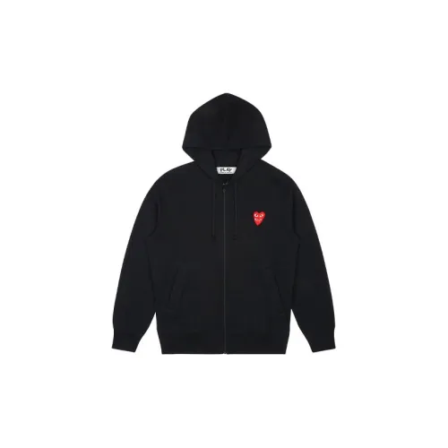 CDG Play Women's Red Stacked Heart Zip Up Hoodie Black