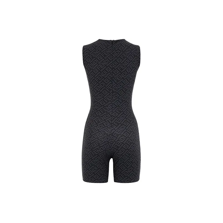 FENDI X Skims Sleeveless Mid Thigh Bodysuit Black-1