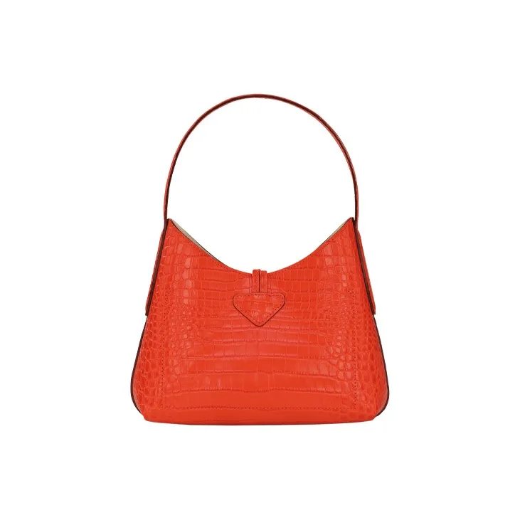 LONGCHAMP Roseau Crocodile Pattern Cow Leather Big Bag Shoulder Bag Women's Orange-3