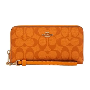 COACH Zip Around Canvas With Leather Wrist Bag Wallet Small Size Women's Light Orange
