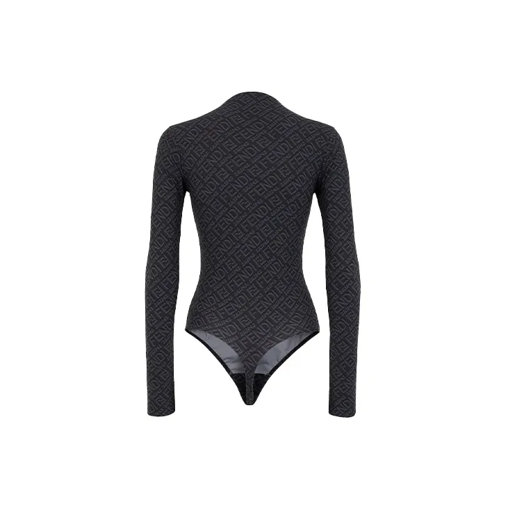 FENDI X Skims Mock Neck Long Sleeve Bodysuit Black-1
