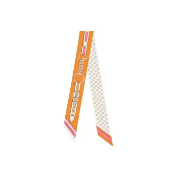 HERMES Silk Scarves Women's Cream/Red Brown/Coral Red