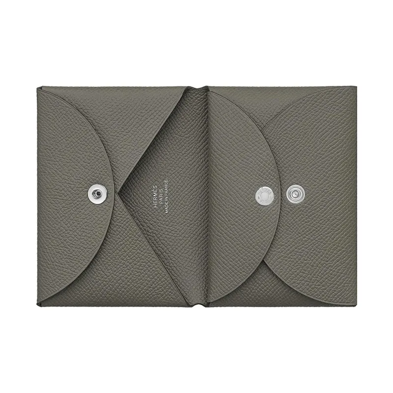 HERMES Calvi Duo Epsom Calfskin Card Holder Wallet Unisex 0L Grismeyer Cumulus Gray-1
