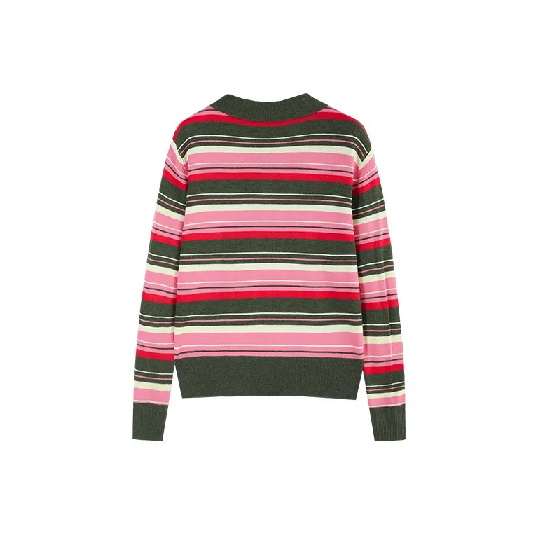 Cubic Knitwear Women's Rose Red Stripes-1