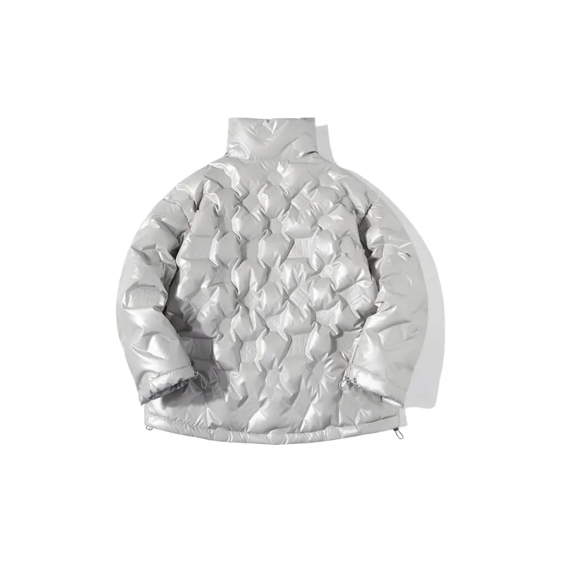 LA CRAWFISH Letter Stand Collar Loose Fit Thickened Cropped Down Jacket Women's Champagne Silver-1