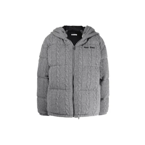 MIU MIU Solid Color Hooded Down Jacket Women's Gray